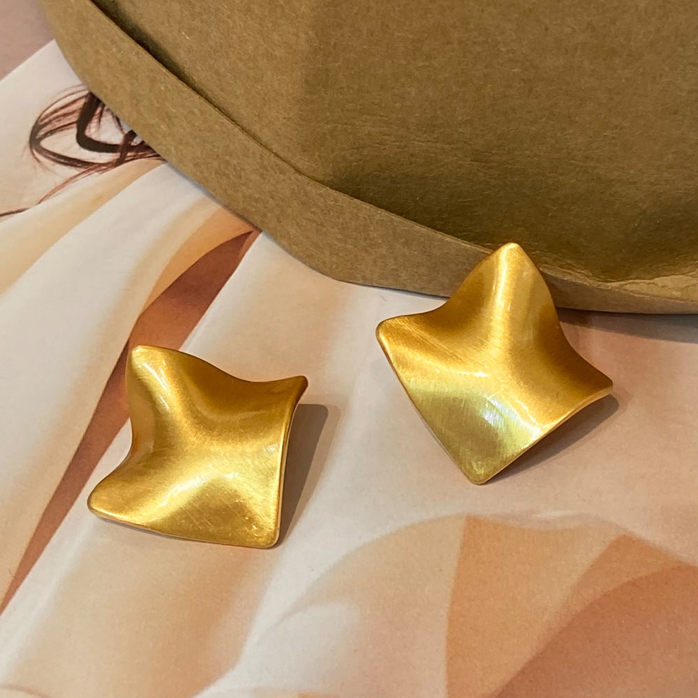 Brushed Gold Plated Earrings | Geometric Retro Styles with 925 Silver Posts