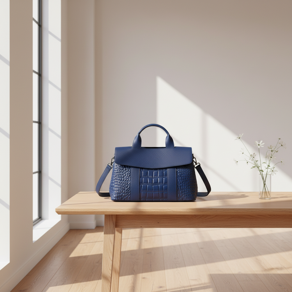Leather handbag on table in sunny room - Royal Blue
