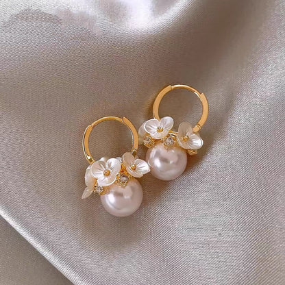 Gold Plated Floral Pearl Earrings | Hypoallergenic Stainless Steel Posts