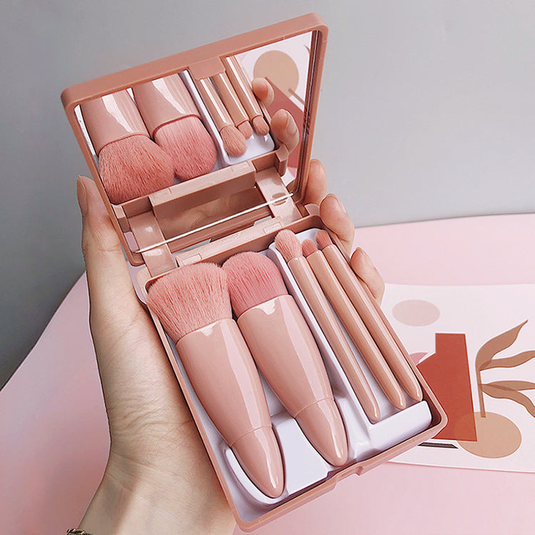Portable 5-Piece Travel Makeup Brush Set with Mirror Case