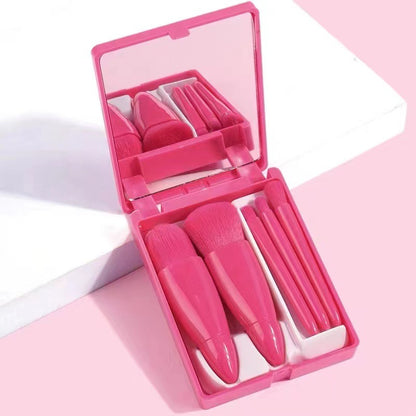 Portable 5-Piece Travel Makeup Brush Set with Mirror Case