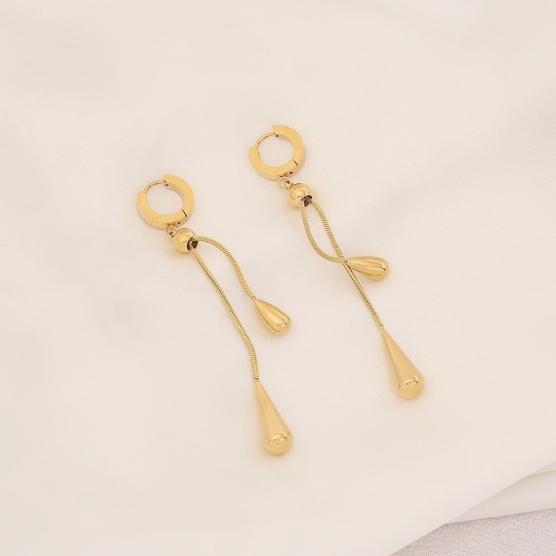 Gold-Plated Tassel Earrings & Necklace Set | Titanium Steel Jewelry