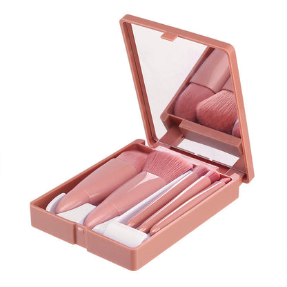 Portable 5-Piece Travel Makeup Brush Set with Mirror Case