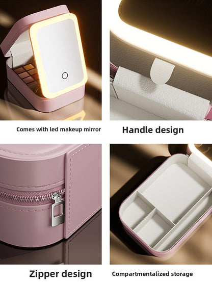 LED Lighted Makeup Bag with Mirror | PU Leather Cosmetic Organizer