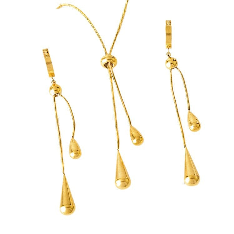 Gold-Plated Tassel Earrings & Necklace Set | Titanium Steel Jewelry