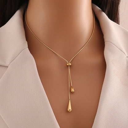 Gold-Plated Tassel Earrings & Necklace Set | Titanium Steel Jewelry