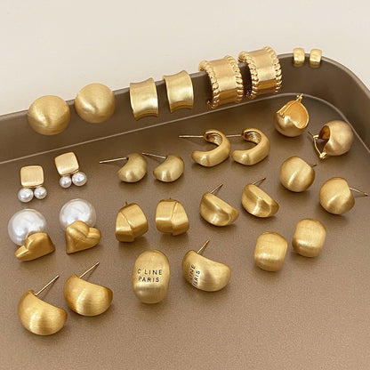 Brushed Gold Plated Earrings | Geometric Retro Styles with 925 Silver Posts