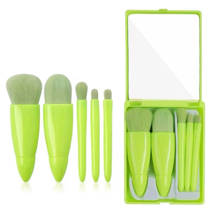 Portable 5-Piece Travel Makeup Brush Set with Mirror Case