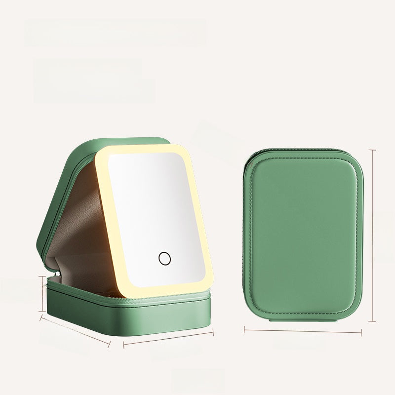 LED Lighted Makeup Bag with Mirror | PU Leather Cosmetic Organizer