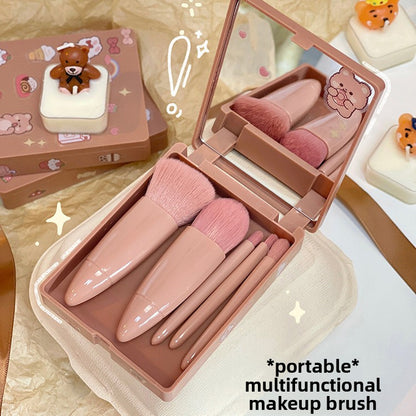 Portable 5-Piece Travel Makeup Brush Set with Mirror Case