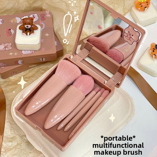Portable 5-Piece Travel Makeup Brush Set with Mirror Case