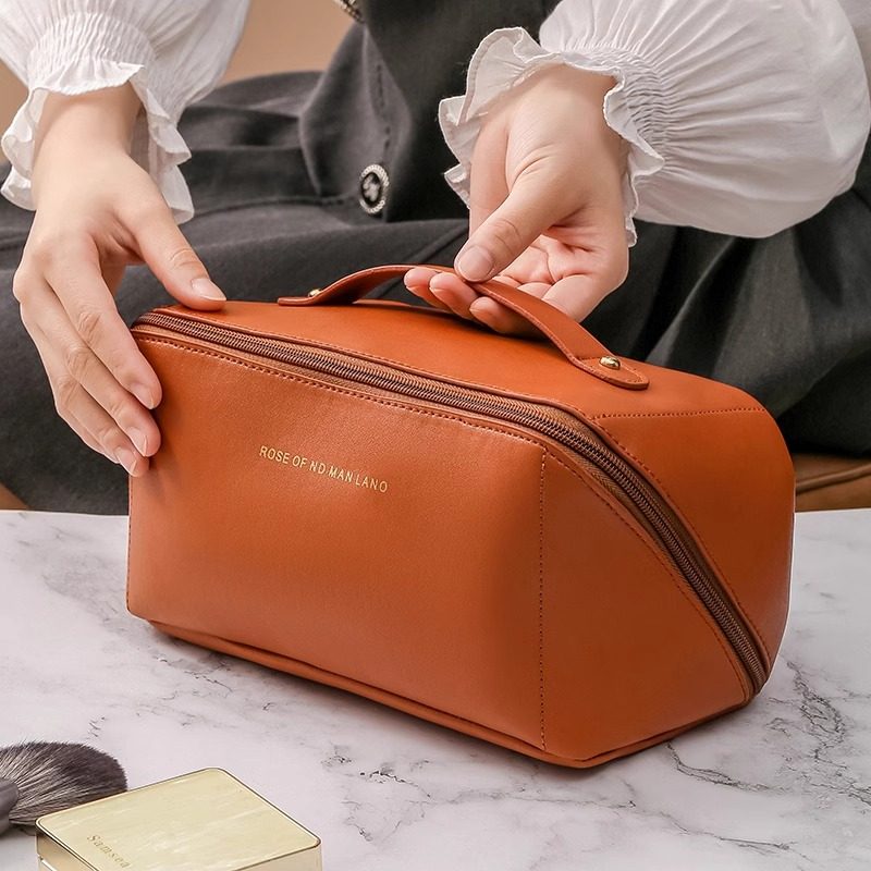 Large Capacity PU Leather Makeup Brush Bag | Portable Cosmetic Organizer