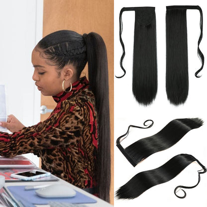 Velcro Ponytail Extension | 56cm Long Straight Synthetic Hair | 40+ Colours