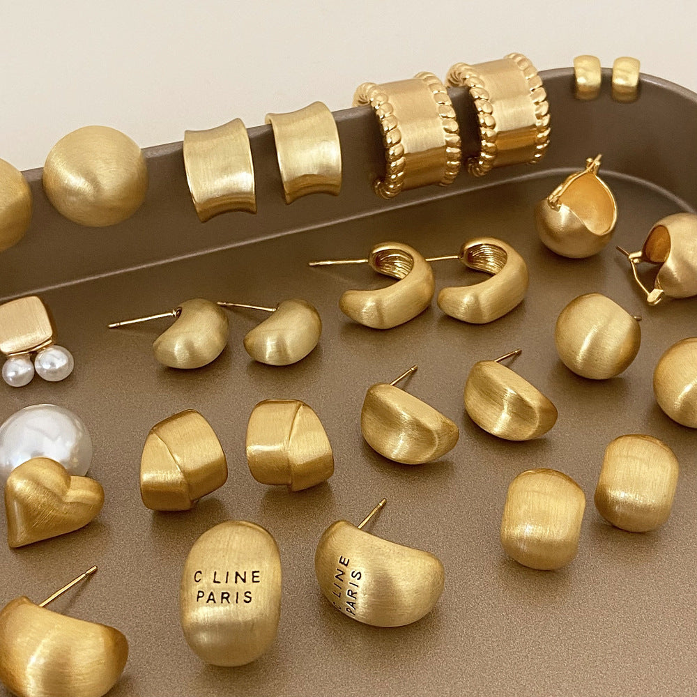 Brushed Gold Plated Earrings | Geometric Retro Styles with 925 Silver Posts