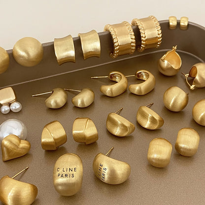 Brushed Gold Plated Earrings | Geometric Retro Styles with 925 Silver Posts