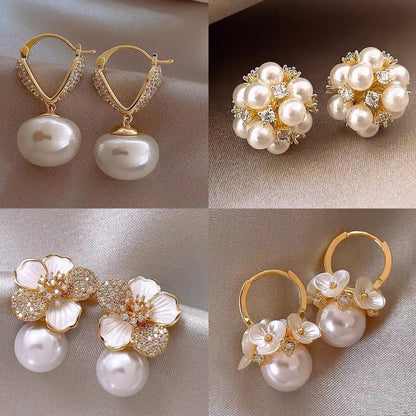Gold Plated Floral Pearl Earrings | Hypoallergenic Stainless Steel Posts