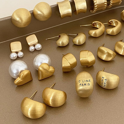 Brushed Gold Plated Earrings | Geometric Retro Styles with 925 Silver Posts