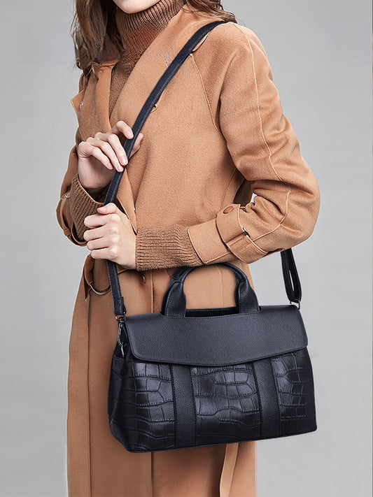 Genuine Leather Handbag | 3-in-1 Crossbody, Shoulder & Tote Bag