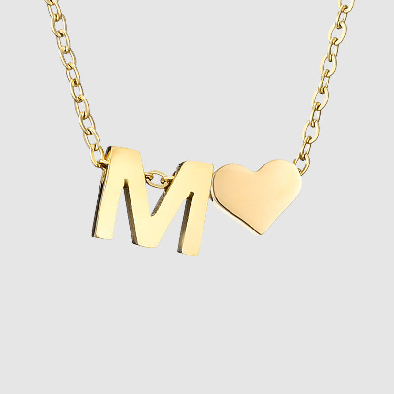 Initial Letter Heart Charm Necklace & Bracelet Set | Gold & Silver