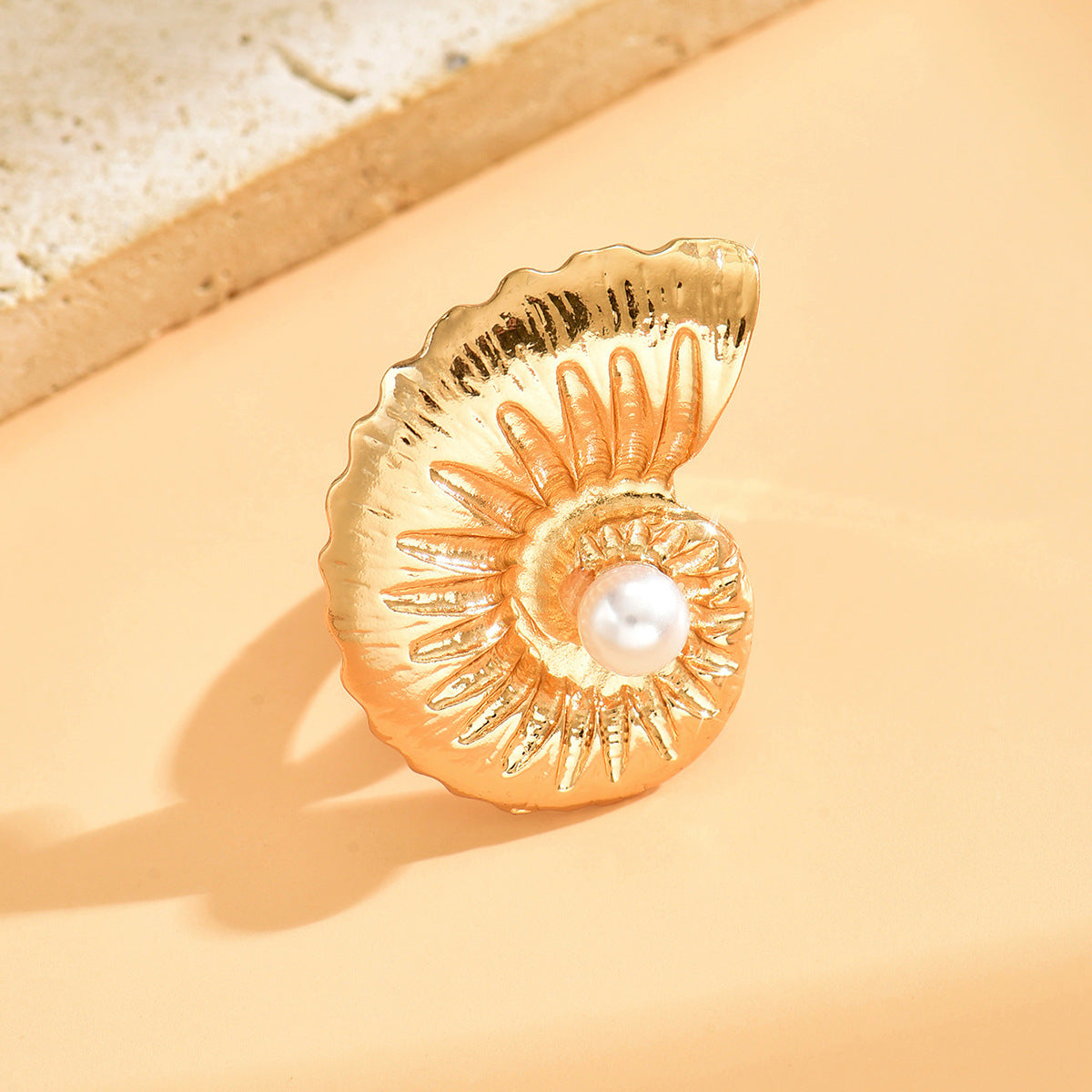 Gold Plated Seashell & Starfish Open Ring | Adjustable Coastal Jewelry