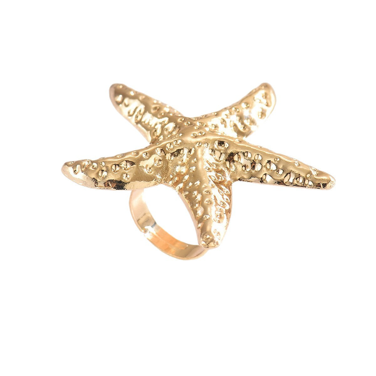 Gold Plated Seashell & Starfish Open Ring | Adjustable Coastal Jewelry