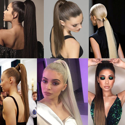Velcro Ponytail Extension | 56cm Long Straight Synthetic Hair | 40+ Colours