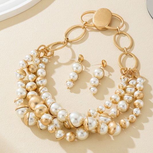 Layered Pearl Necklace Set | Magnetic Clasp Vintage Pearl Jewelry