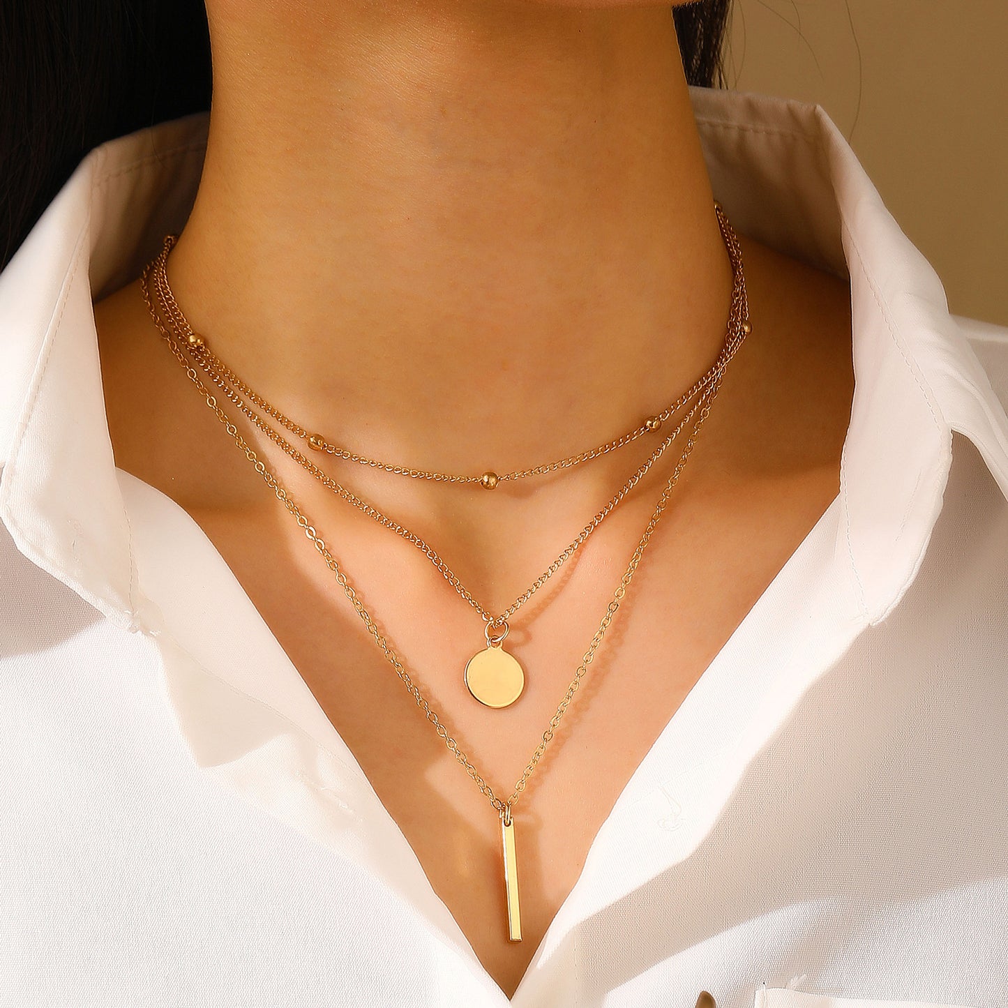 Layered Geometric Necklace | Boho Multi-Layer Gold & Silver Necklace