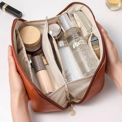 Large Capacity PU Leather Makeup Brush Bag | Portable Cosmetic Organizer