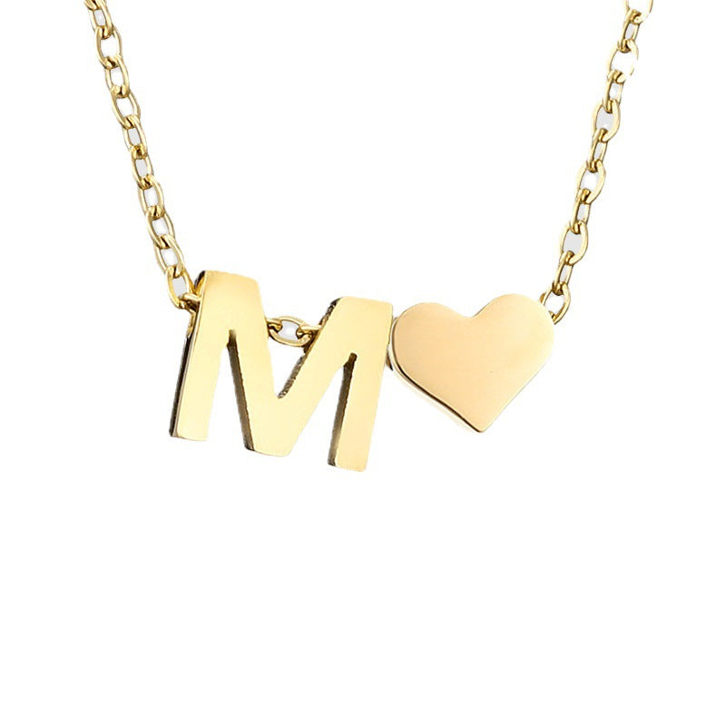Initial Letter Heart Charm Necklace & Bracelet Set | Gold & Silver