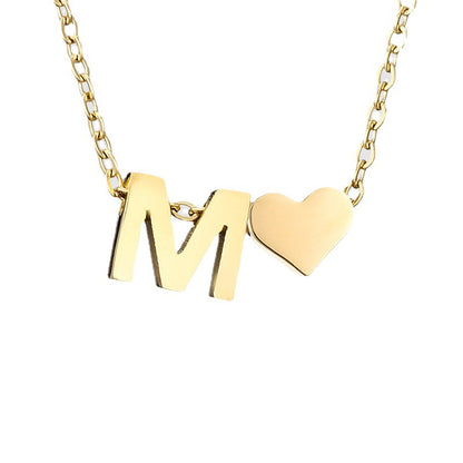 Initial Letter Heart Charm Necklace & Bracelet Set | Gold & Silver