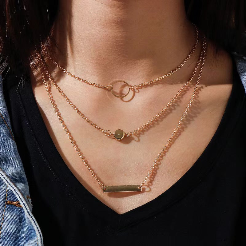 Layered Geometric Necklace | Boho Multi-Layer Gold & Silver Necklace