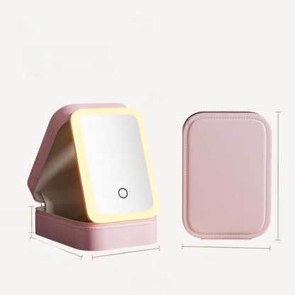 LED Lighted Makeup Bag with Mirror | PU Leather Cosmetic Organizer