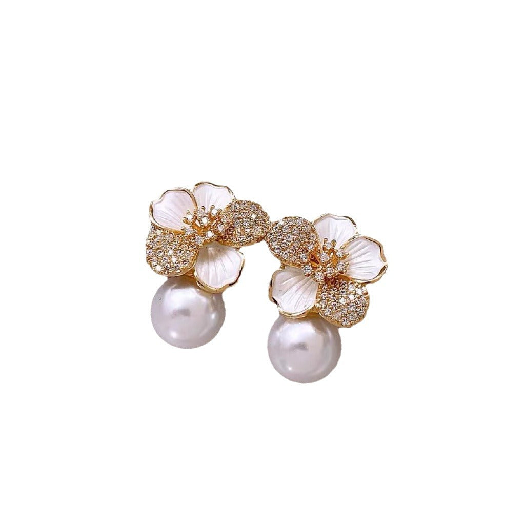 Gold Plated Floral Pearl Earrings | Hypoallergenic Stainless Steel Posts