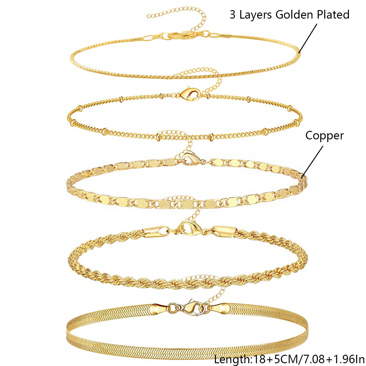 Stackable Gold Plated Chain Bracelet Set | 5 Styles Cuban Snake Twist