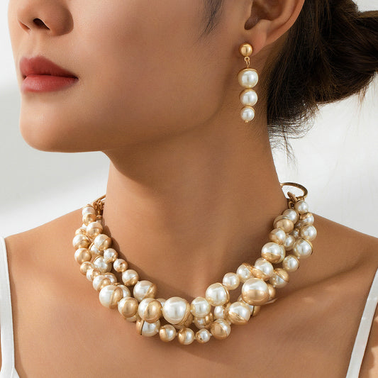 Layered Pearl Necklace Set | Magnetic Clasp Vintage Pearl Jewelry