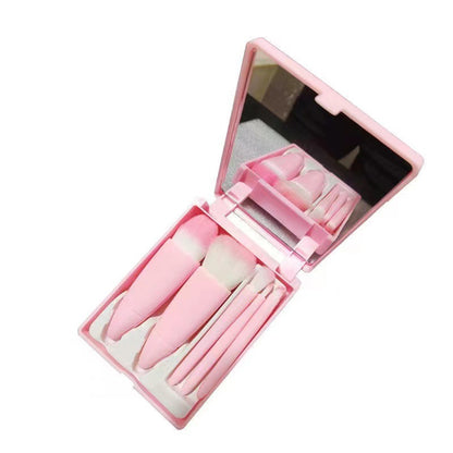 Portable 5-Piece Travel Makeup Brush Set with Mirror Case