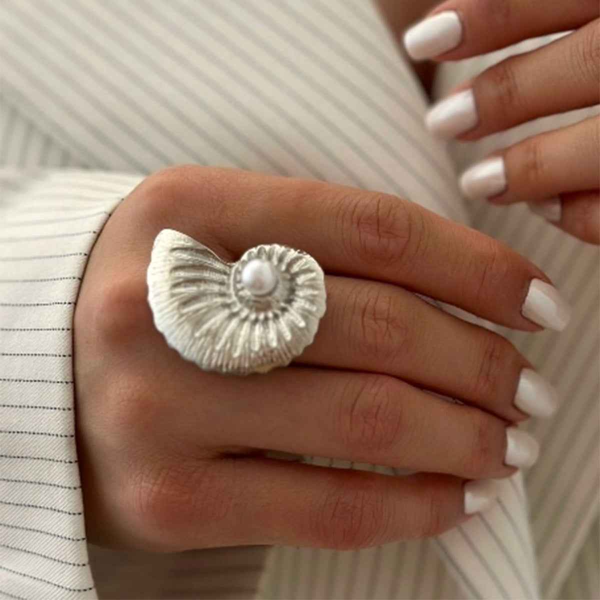 Gold Plated Seashell & Starfish Open Ring | Adjustable Coastal Jewelry