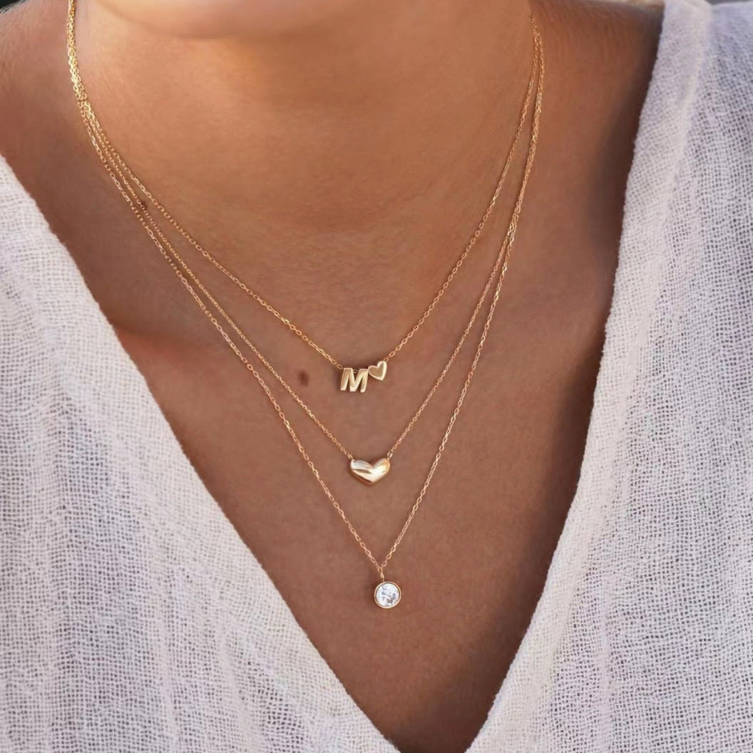 Initial Letter Heart Charm Necklace & Bracelet Set | Gold & Silver