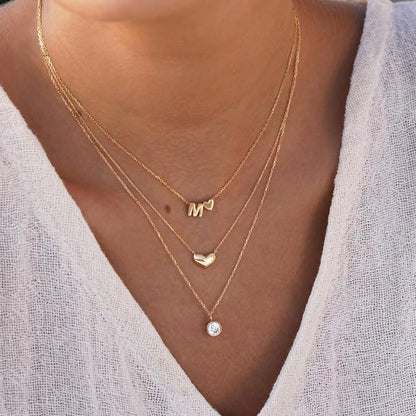 Initial Letter Heart Charm Necklace & Bracelet Set | Gold & Silver
