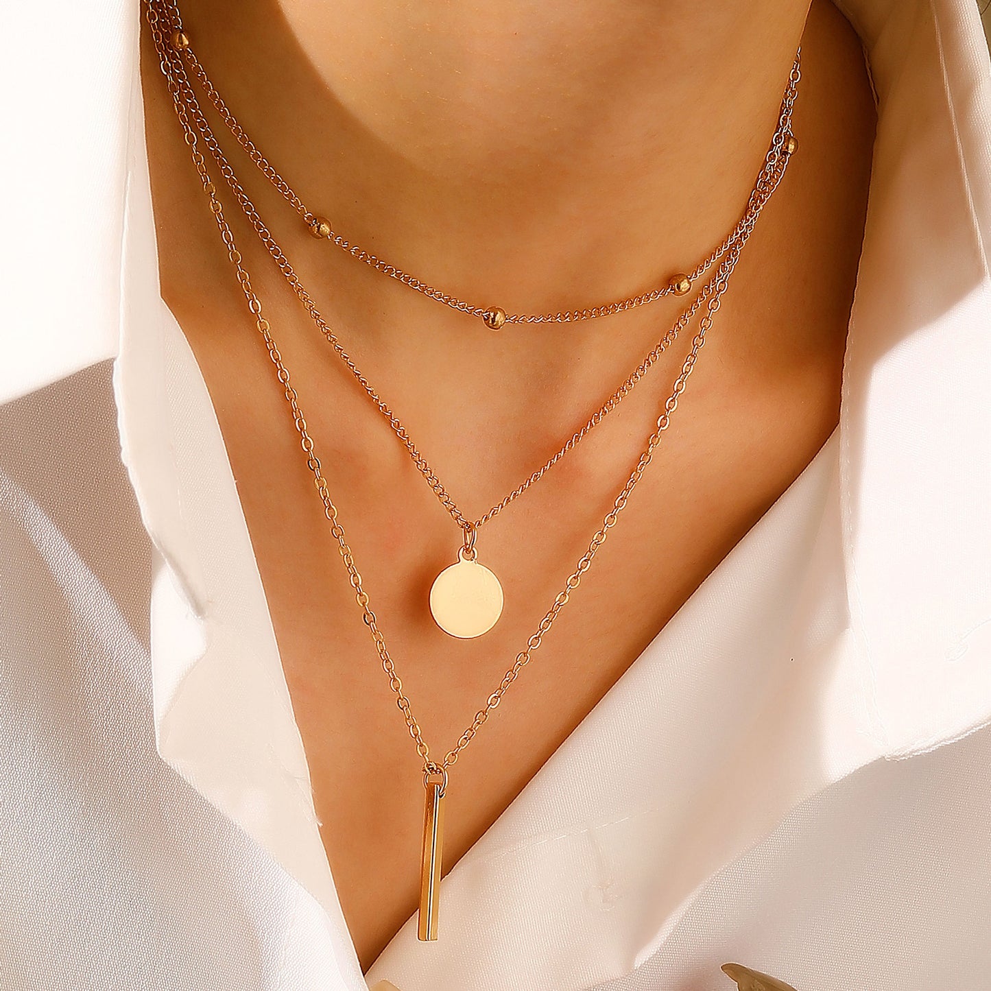 Layered Geometric Necklace | Boho Multi-Layer Gold & Silver Necklace