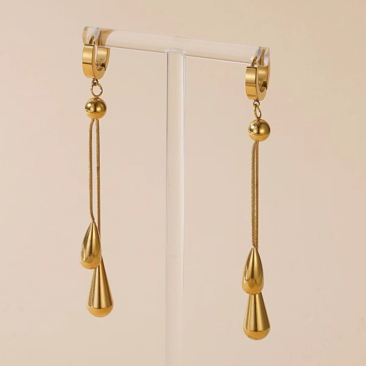 Gold-Plated Tassel Earrings & Necklace Set | Titanium Steel Jewelry
