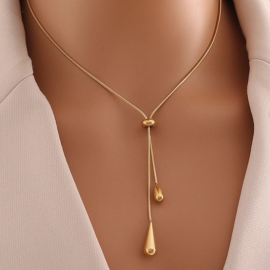 Gold-Plated Tassel Earrings & Necklace Set | Titanium Steel Jewelry