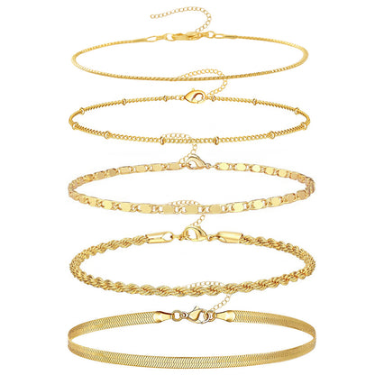 Stackable Gold Plated Chain Bracelet Set | 5 Styles Cuban Snake Twist