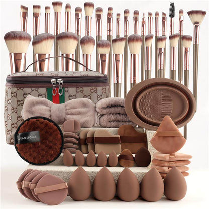 67-Piece Makeup Brush Set with Powder Puffs & Cosmetic Bag | Complete Kit