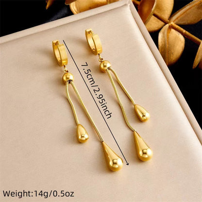 Gold-Plated Tassel Earrings & Necklace Set | Titanium Steel Jewelry