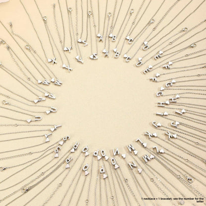 Initial Letter Heart Charm Necklace & Bracelet Set | Gold & Silver