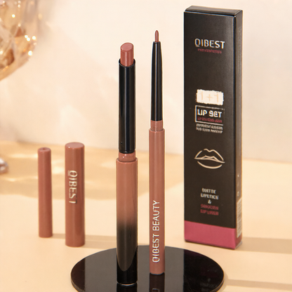 Nude Matte Lip Liner & Lipstick Set | Waterproof Long-Lasting Velvet Finish