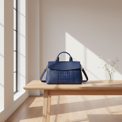 Leather handbag on table in sunny room - Royal Blue